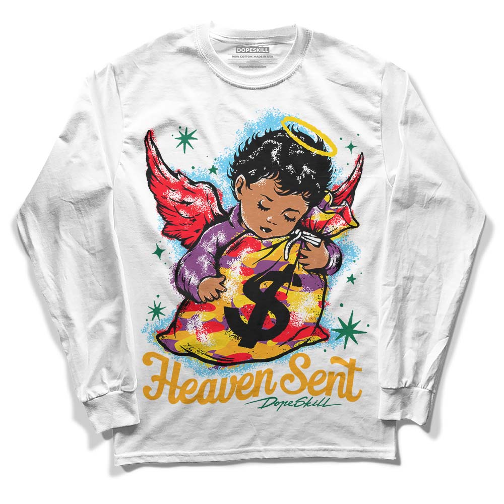 Jordan 1 Mid GS 'Six Championships DopeSkill Long Sleeve T-Shirt Heaven Sent Graphic Streetwear - White