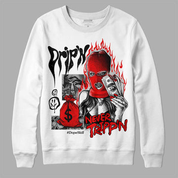 Jordan 12 Retro Cherry DopeSkill Sweatshirt Drip'n Never Tripp'n Graphic Streetwear - White