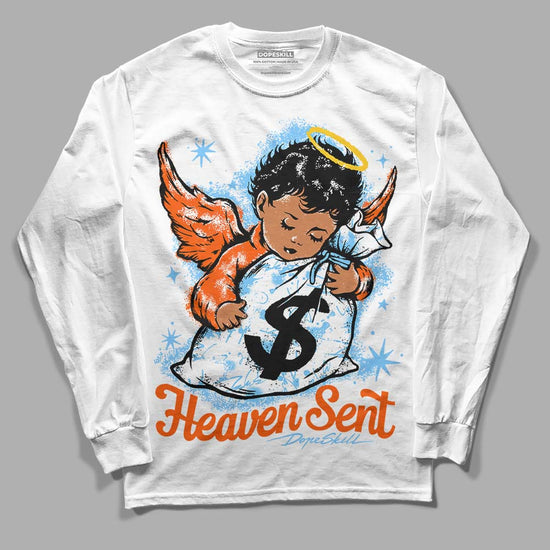 Dunk Low Futura University Blue DopeSkill Long Sleeve T-Shirt Heaven Sent Graphic Streetwear - White