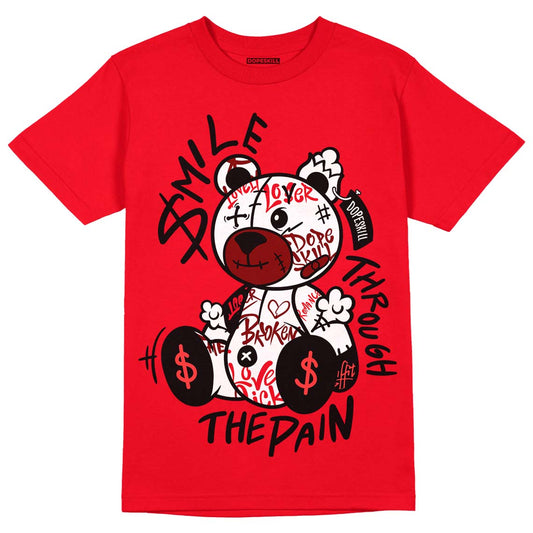 Jordan 4 Red Thunder DopeSkill Red T-shirt Smile Through The Pain Graphic Streetwear