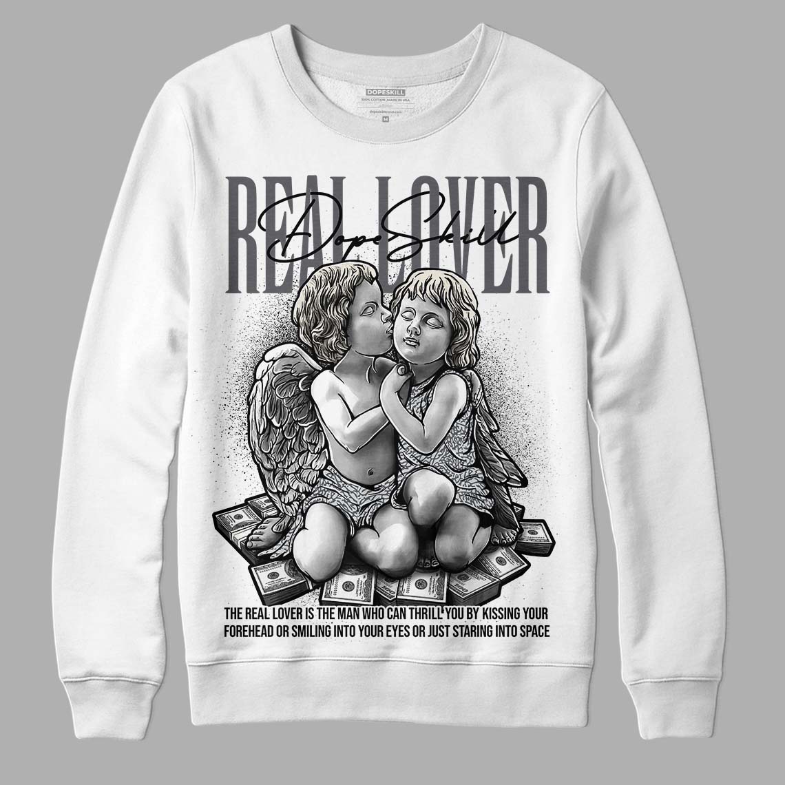 Jordan 1 Retro Low OG Black Cement DopeSkill Sweatshirt Real Lover Graphic Streetwear - White