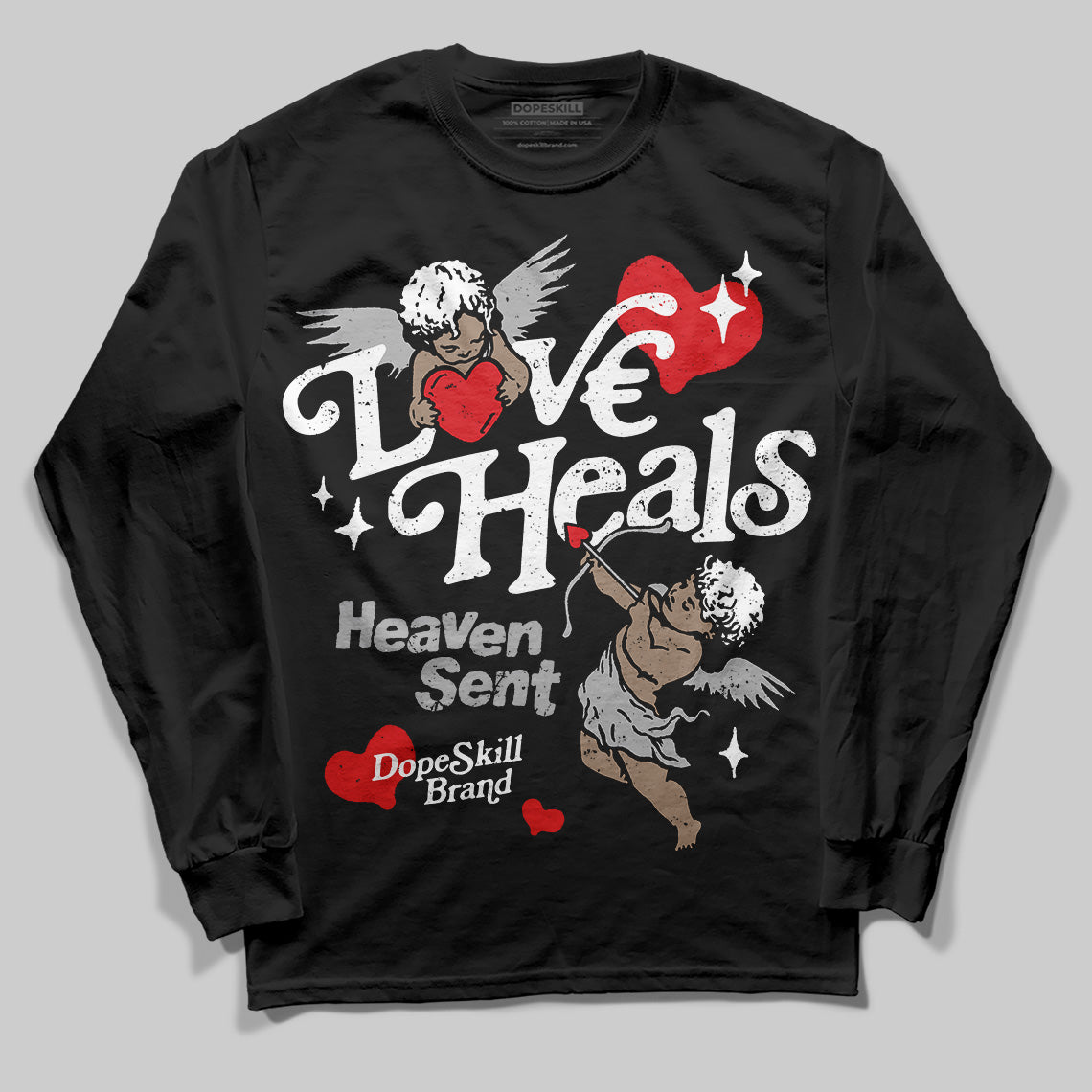 Black and White Sneakers DopeSkill Long Sleeve T-Shirt New Love Heals Graphic Streetwear - Black