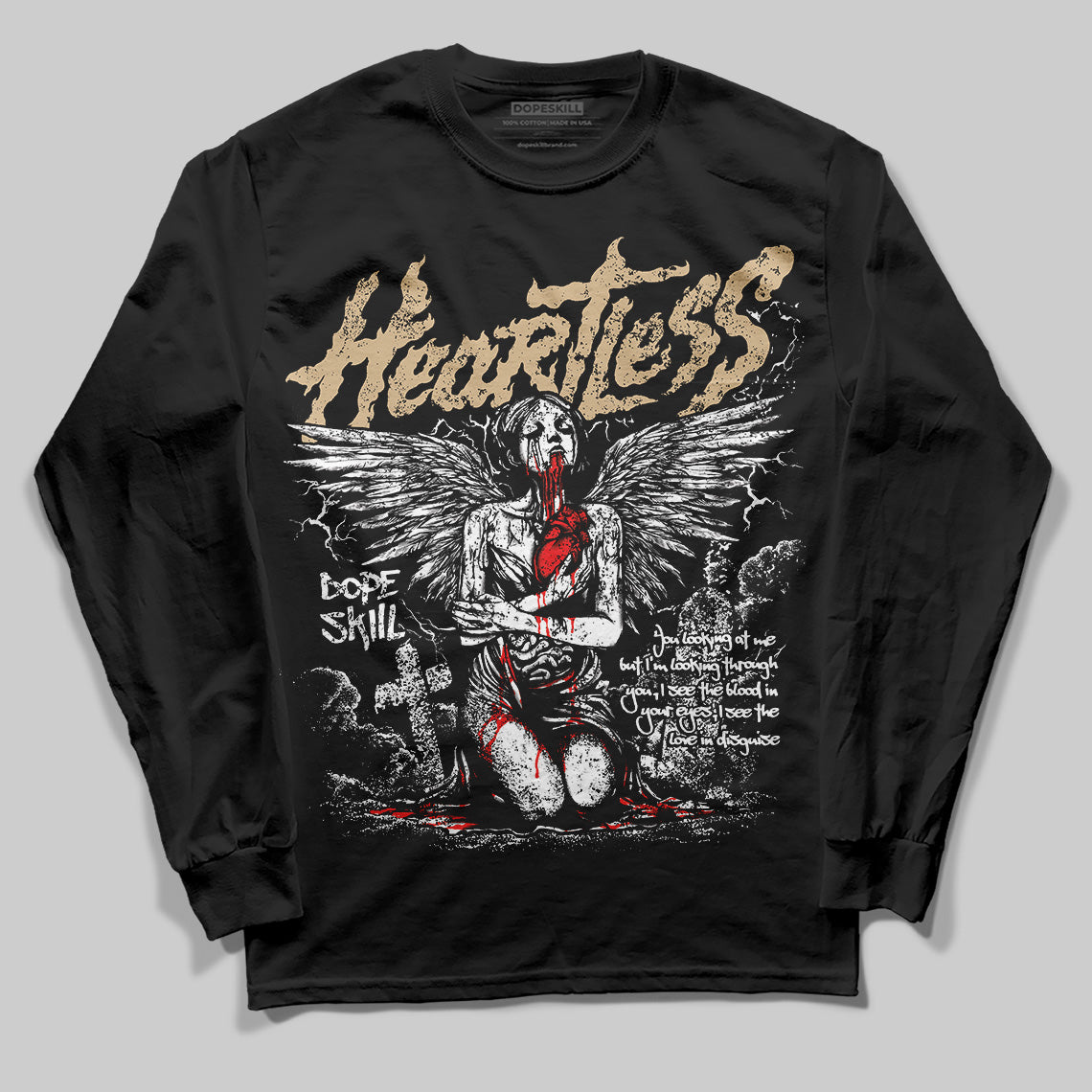 TAN Sneakers DopeSkill Long Sleeve T-Shirt Heartless Graphic Streetwear - Black