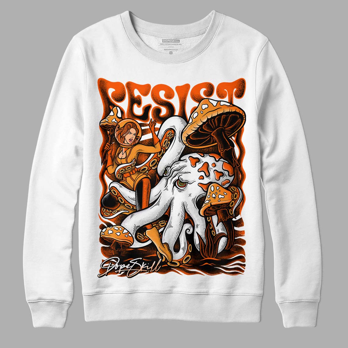 Jordan 12 Retro Brilliant Orange DopeSkill Sweatshirt Resist Graphic Streetwear - White