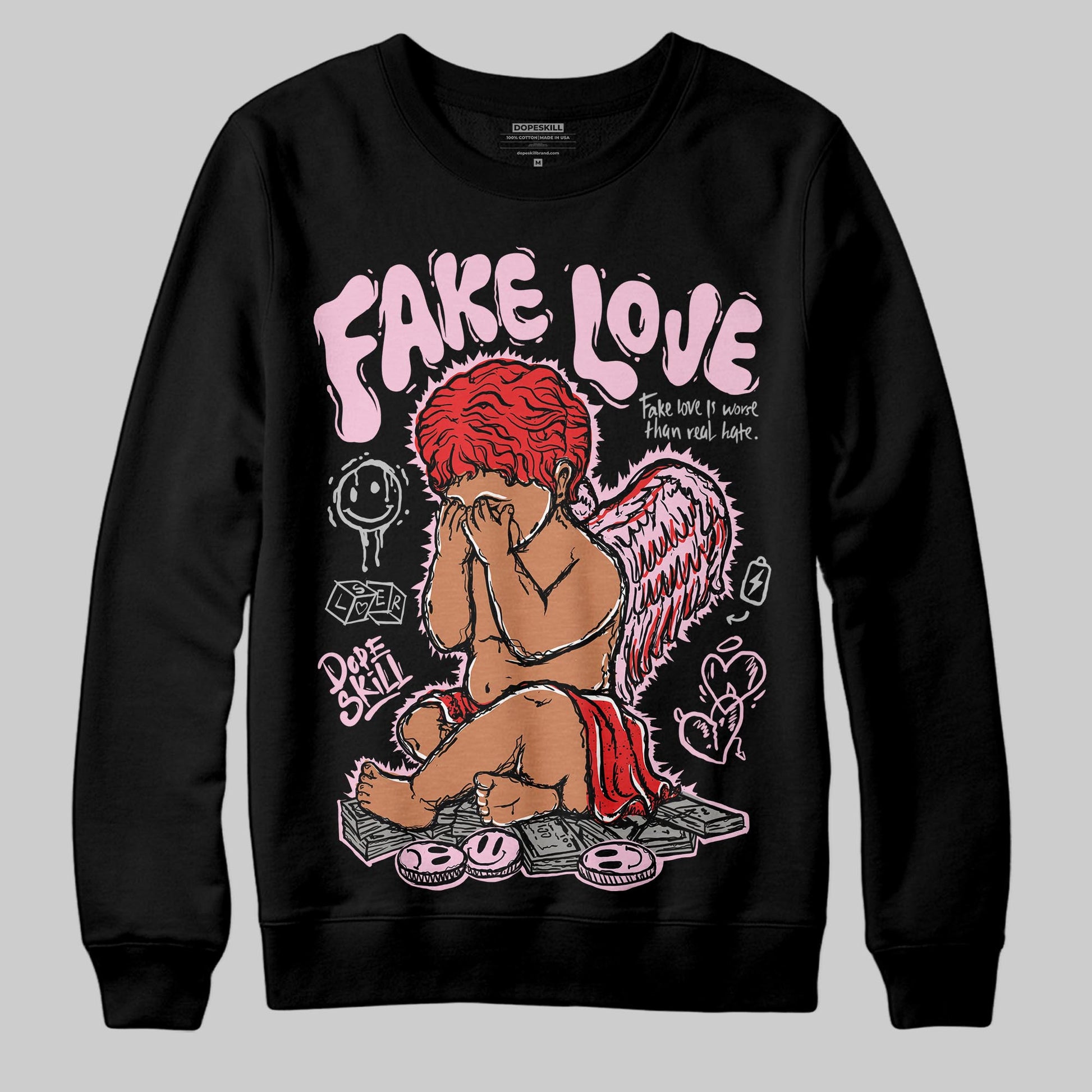 Awake NY x Air Jordan 5 Arctic Pink DopeSkill Sweatshirt False Love Graphic Streetwear - Black
