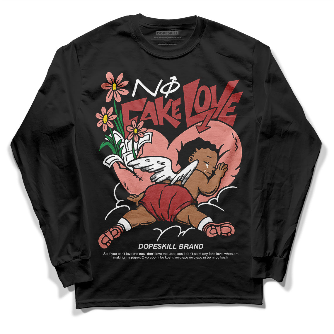 Jordan 13 “Dune Red” DopeSkill Long Sleeve T-Shirt No Fake Love Graphic Streetwear - Black