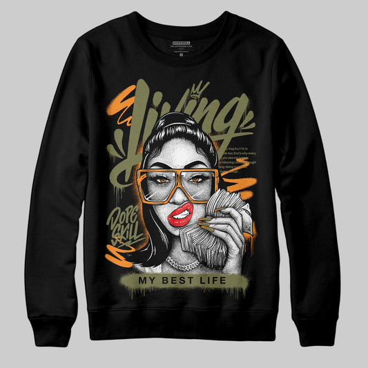Olive Sneakers DopeSkill Sweatshirt Living My Best Life Graphic Streetwear  - Black