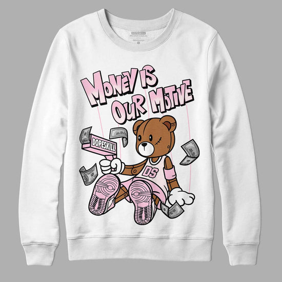 Dunk Low LX Pink Foam DopeSkill Sweatshirt Money Is Our Motive Bear Graphic Streetwear - White