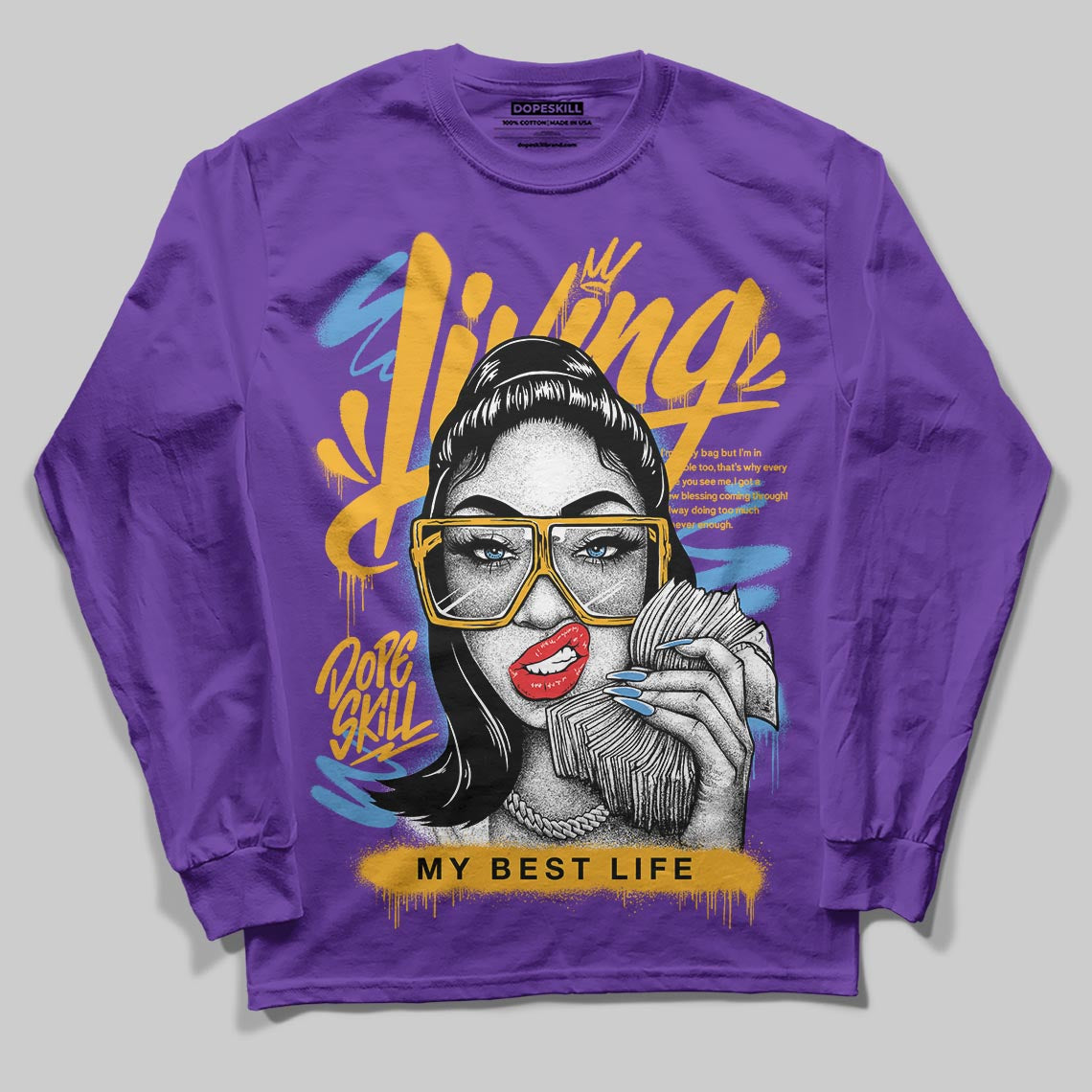 PURPLE Sneakers DopeSkill Long Sleeve T-Shirt Living My Best Life Graphic Streetwear - Purple