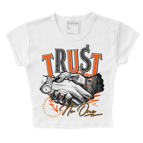 Jordan 12 Retro Brilliant Orange DopeSkill Women's Crop Top Trust No One Graphic Streetwear - White 