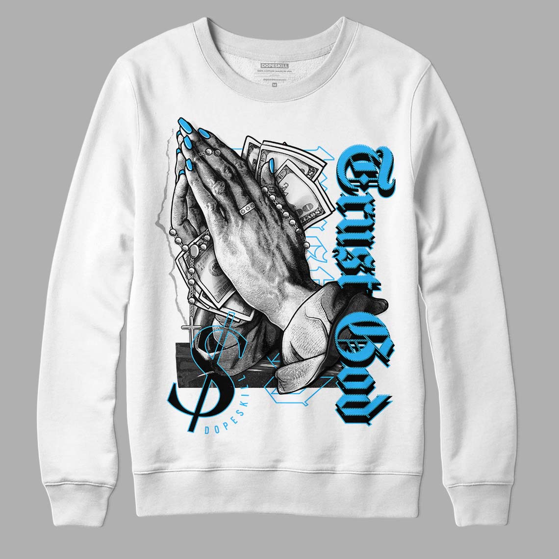 Jordan 2 Low "University Blue" DopeSkill Sweatshirt Trust God Graphic Streetwear - White