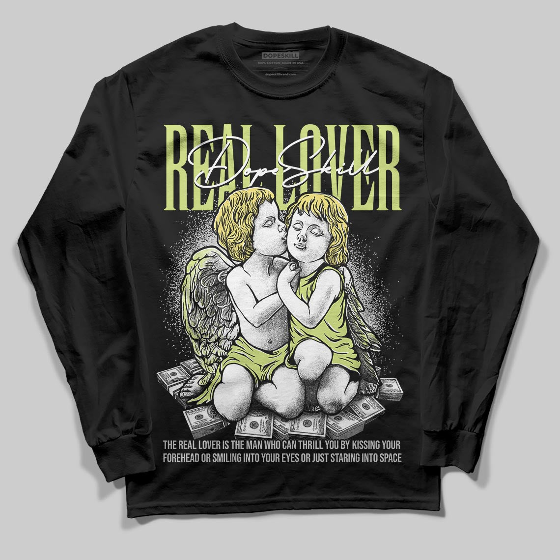 Jordan 4 GS “Light Lemon Twist” DopeSkill Long Sleeve T-Shirt Real Lover Graphic Streetwear - Black