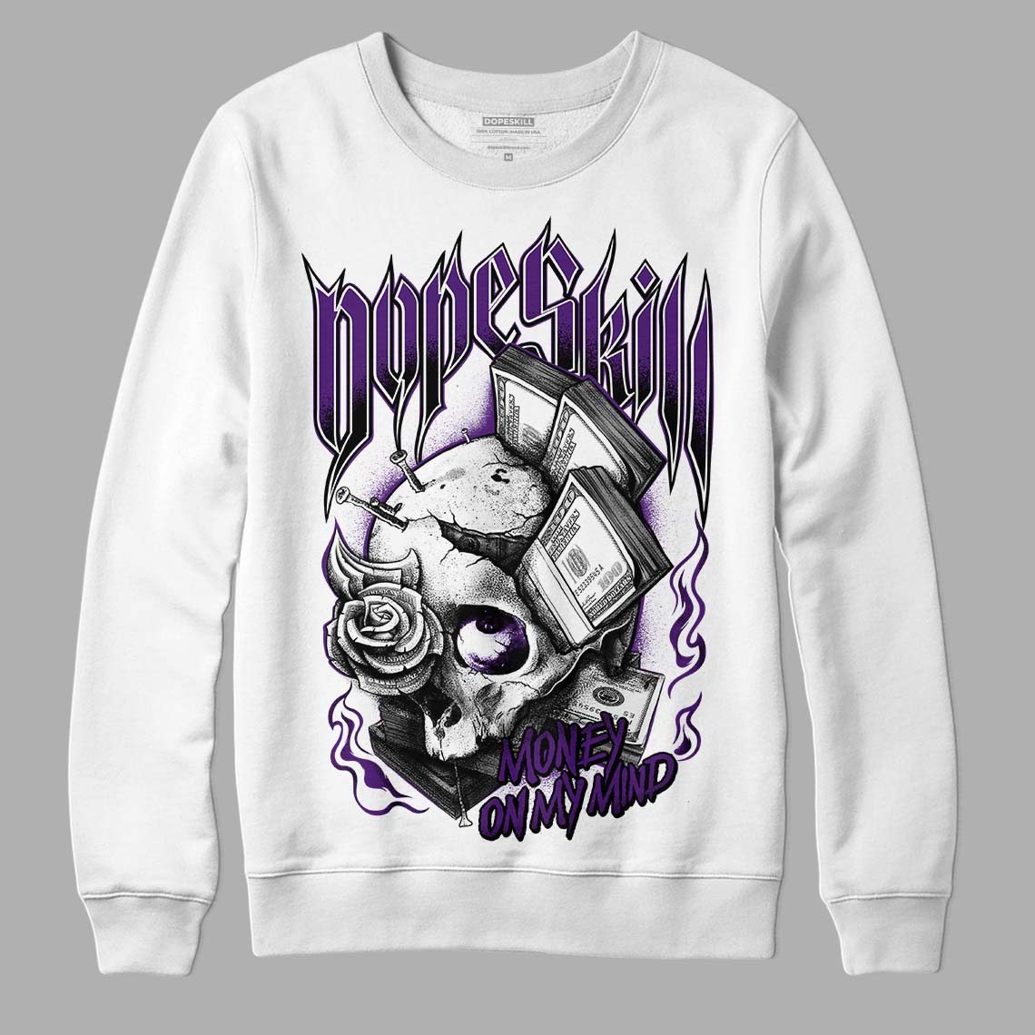 Jordan 12 “Field Purple” DopeSkill Sweatshirt Money On My Mind Graphic Streetwear - White