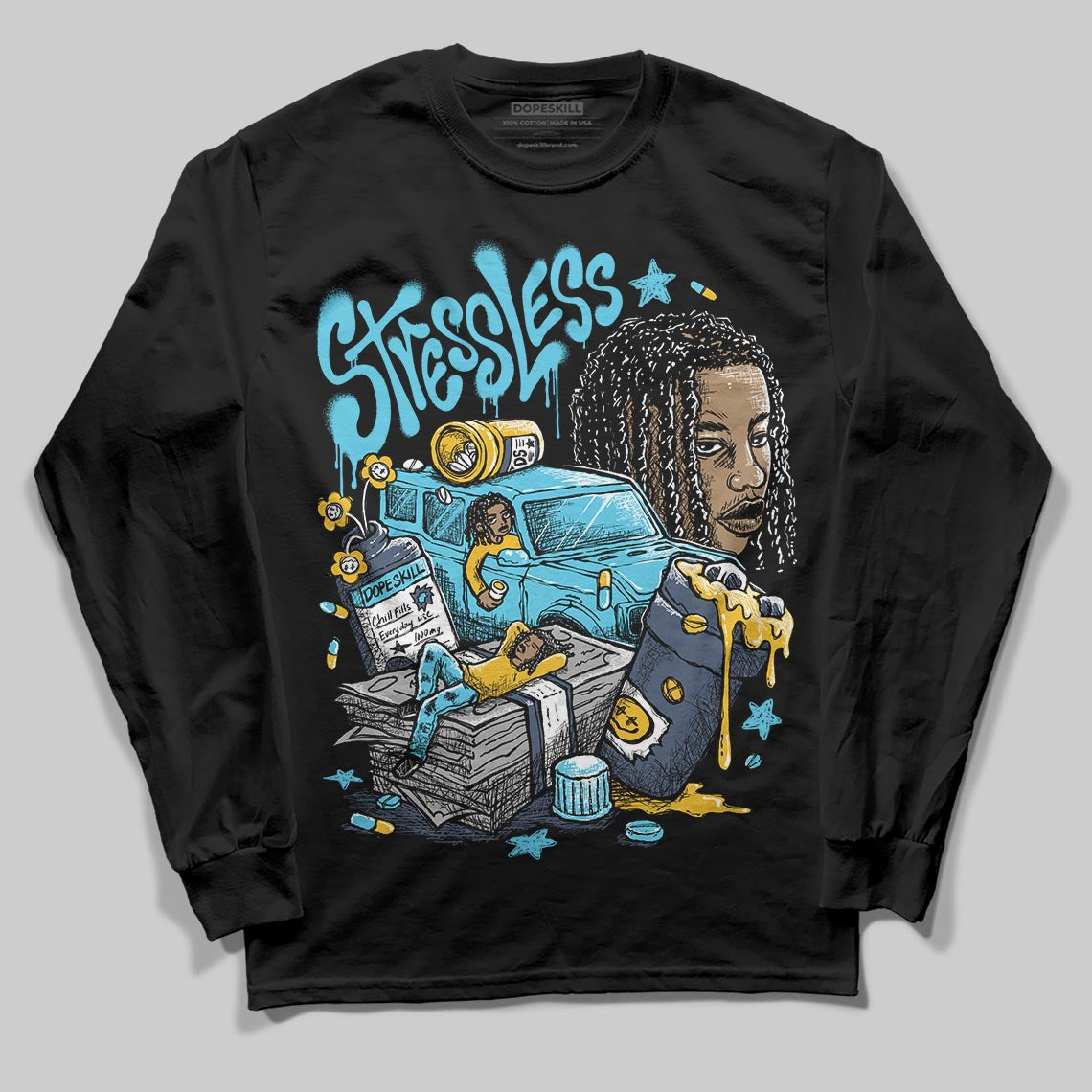 Jordan 11 Retro Gamma Blue (2025) DopeSkill Long Sleeve T-Shirt Stressless Graphic Streetwear - black