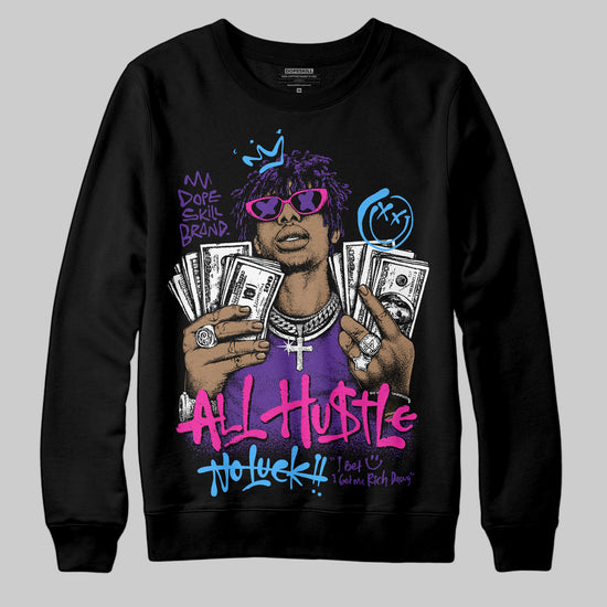 PURPLE Sneakers DopeSkill Sweatshirt All Hustle No Luck Graphic Streetwear - Black