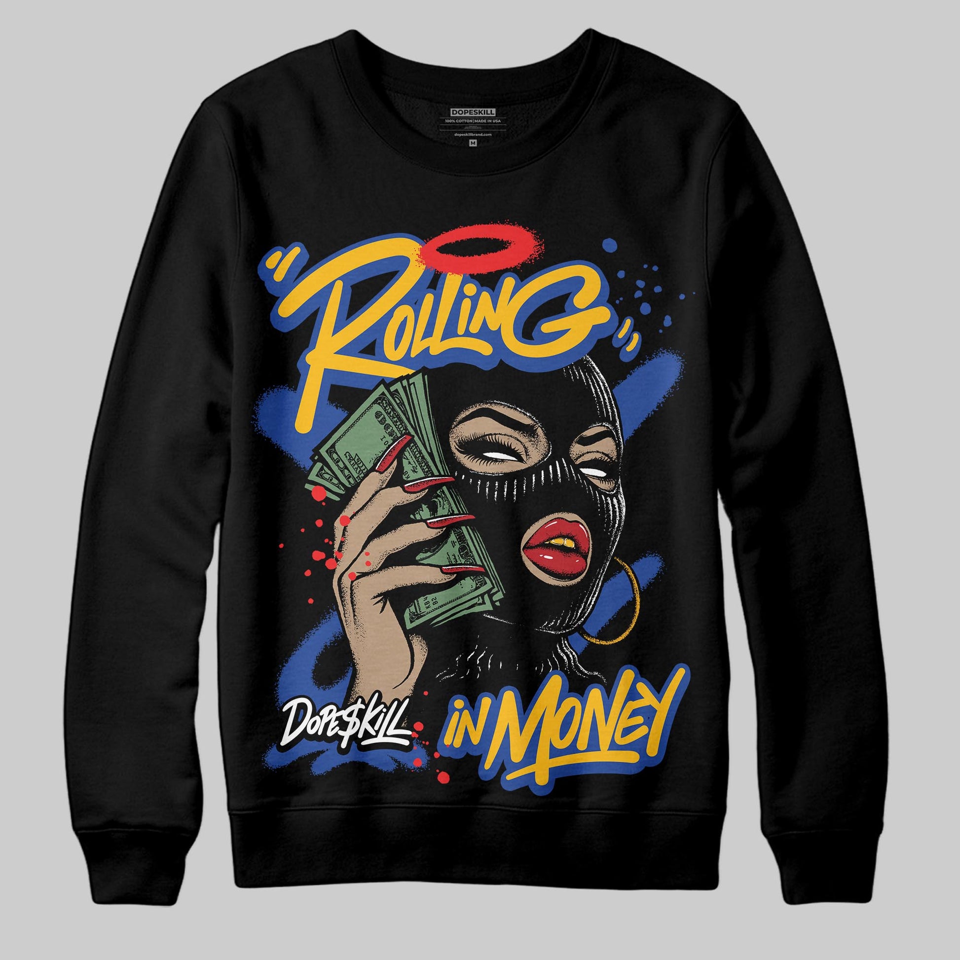 Royal Blue Sneakers DopeSkill Sweatshirt Rolling in Money Graphic Streetwear - Black
