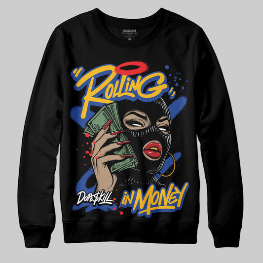 Royal Blue Sneakers DopeSkill Sweatshirt Rolling in Money Graphic Streetwear - Black