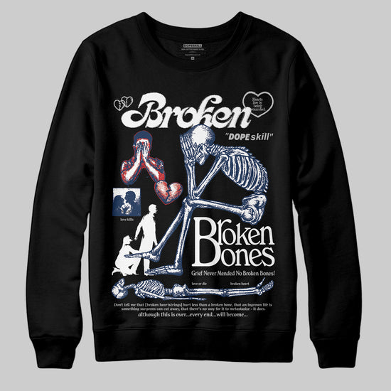 Jordan 4 SB “Summit White/Navy” DopeSkill Sweatshirt Broken Bones Graphic Streetwear - Black