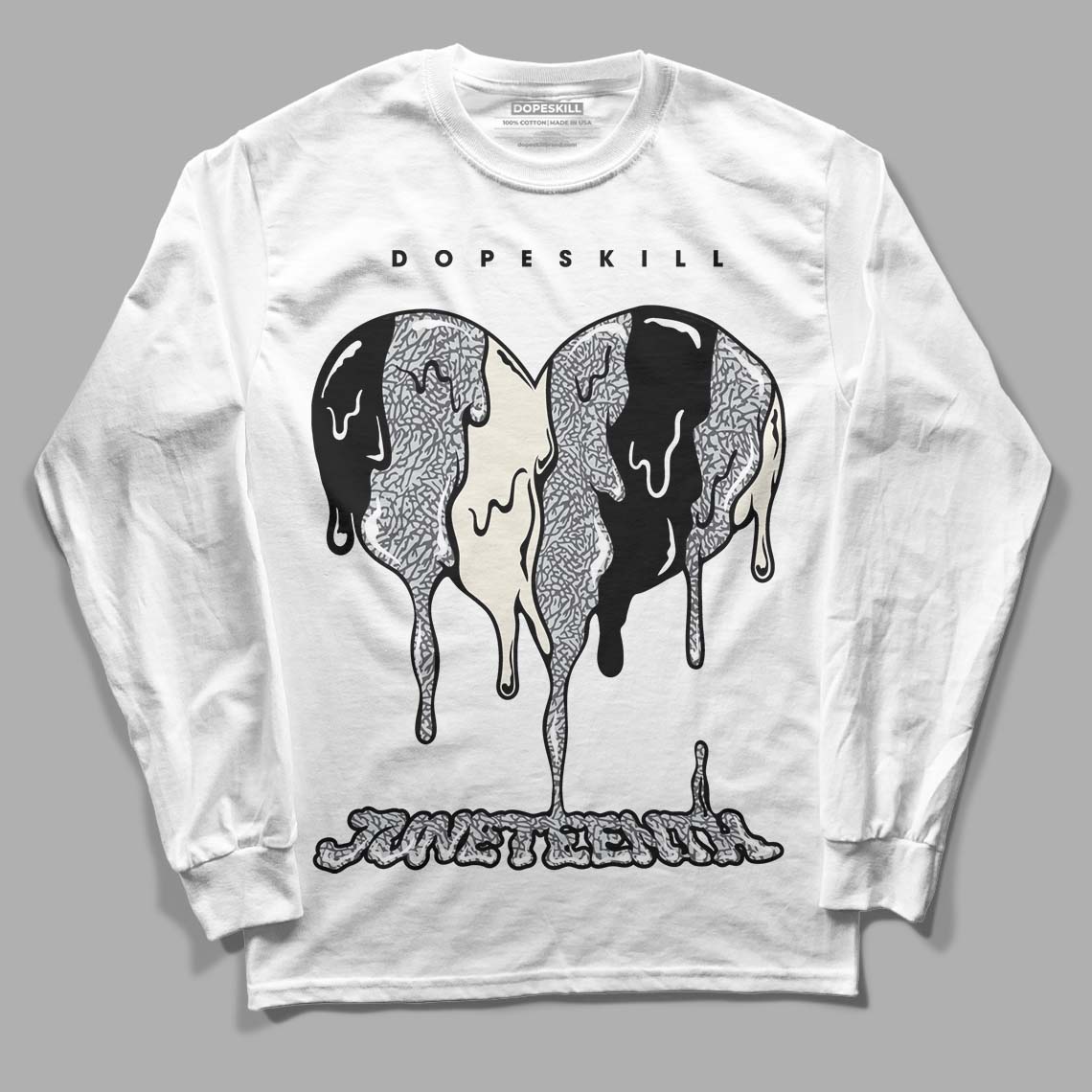 Jordan 1 Retro Low OG Black Cement DopeSkill Long Sleeve T-Shirt Juneteenth Heart Graphic Streetwear - White