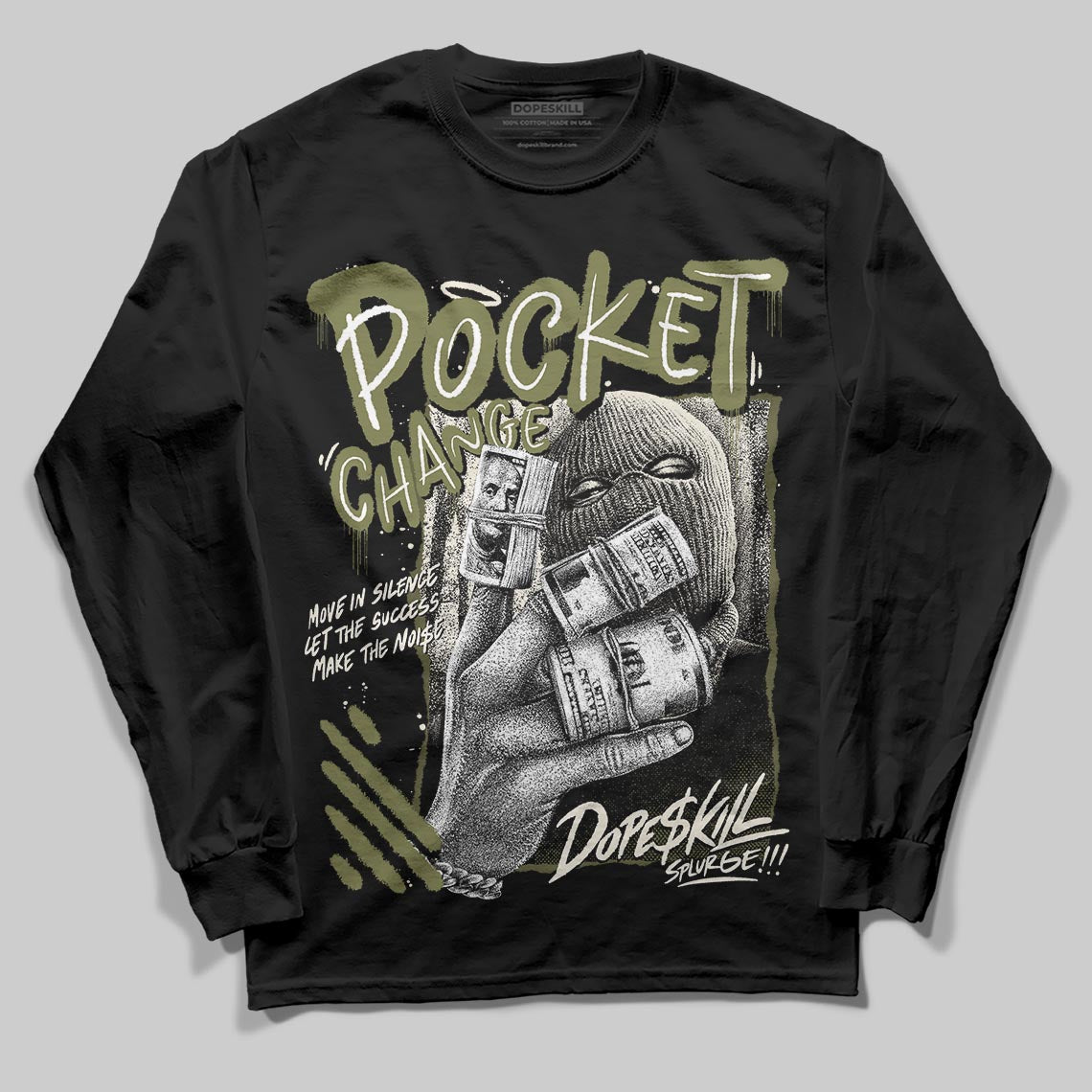 Jordan 3 “Medium Olive” aka “Family Affair” DopeSkill Long Sleeve T-Shirt Pocket Change Graphic Streetwear - black