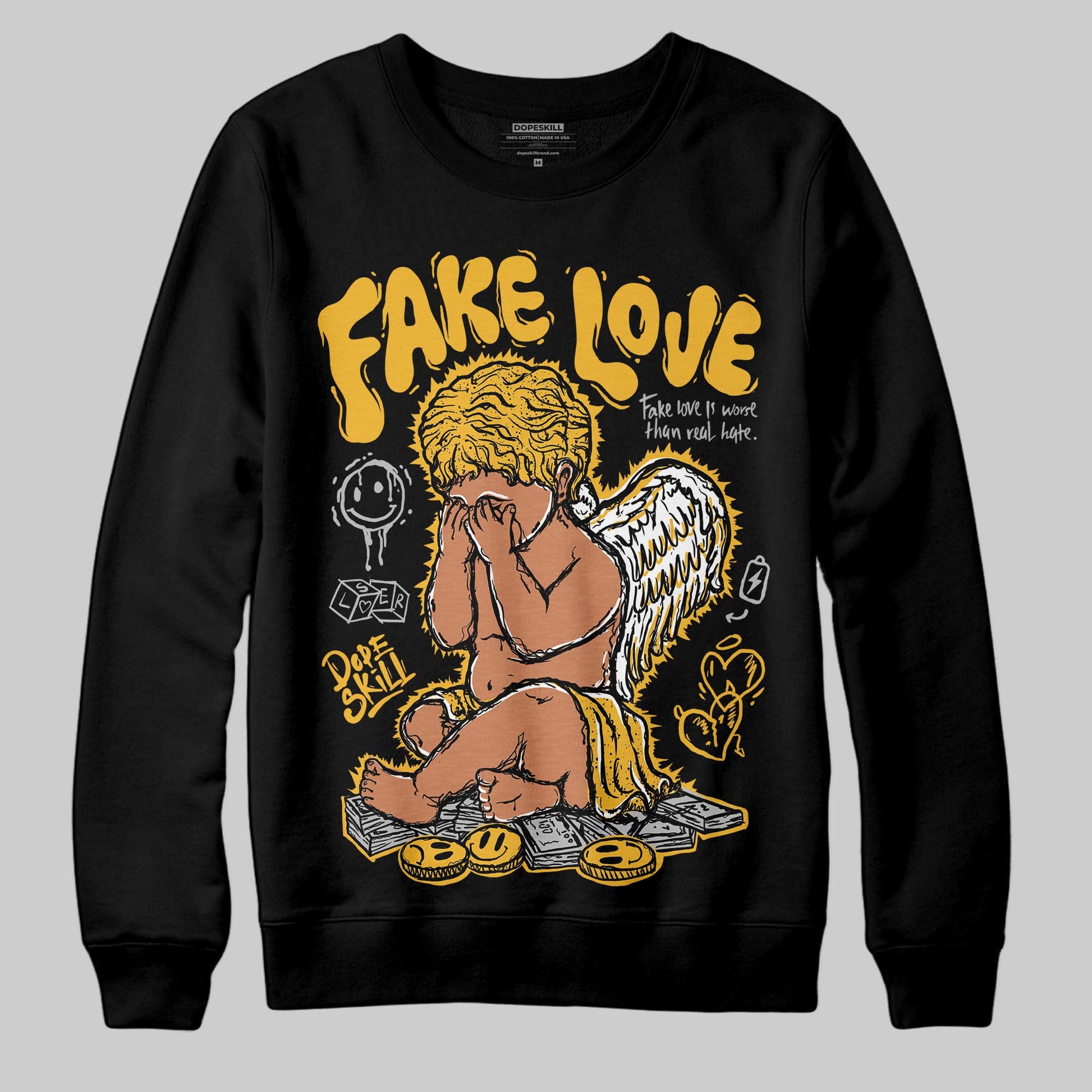 Jordan 5 'Tokyo' DopeSkill Sweatshirt False Love Graphic Streetwear - Black