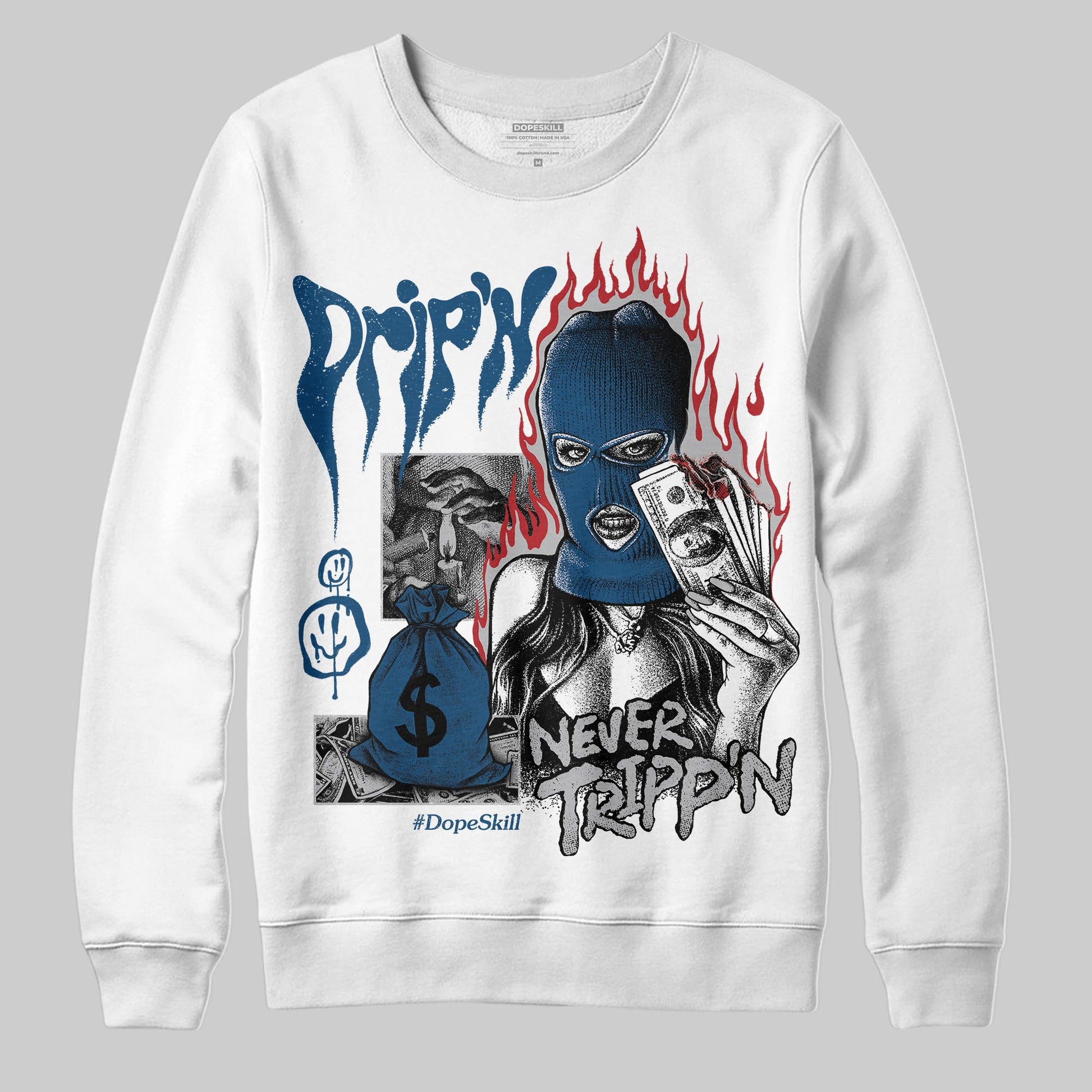 Jordan 12 Retro French Blue (2025) DopeSkill Sweatshirt Drip'n Never Tripp'n Graphic Streetwear 