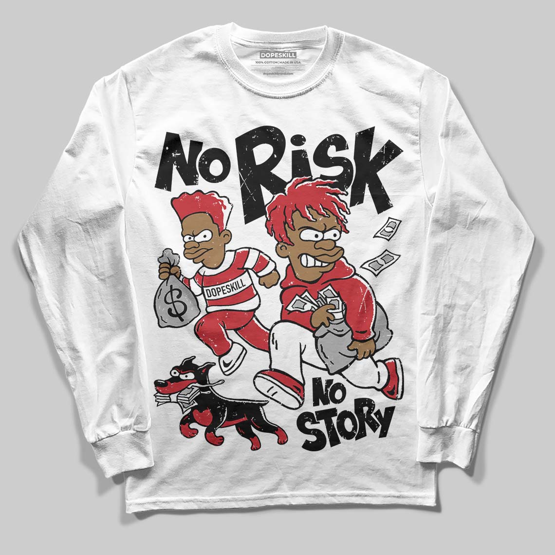 Jordan 1 Low OG "Chicago" DopeSkill Long Sleeve T-Shirt No Risk No Story Graphic Streetwear - White