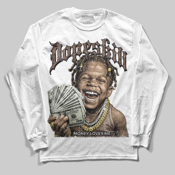 A Ma Maniére x Air Jordan 4 “Dark Mocha” DopeSkill Long Sleeve T-shirt Money Loves Me Graphic Streetwear - White