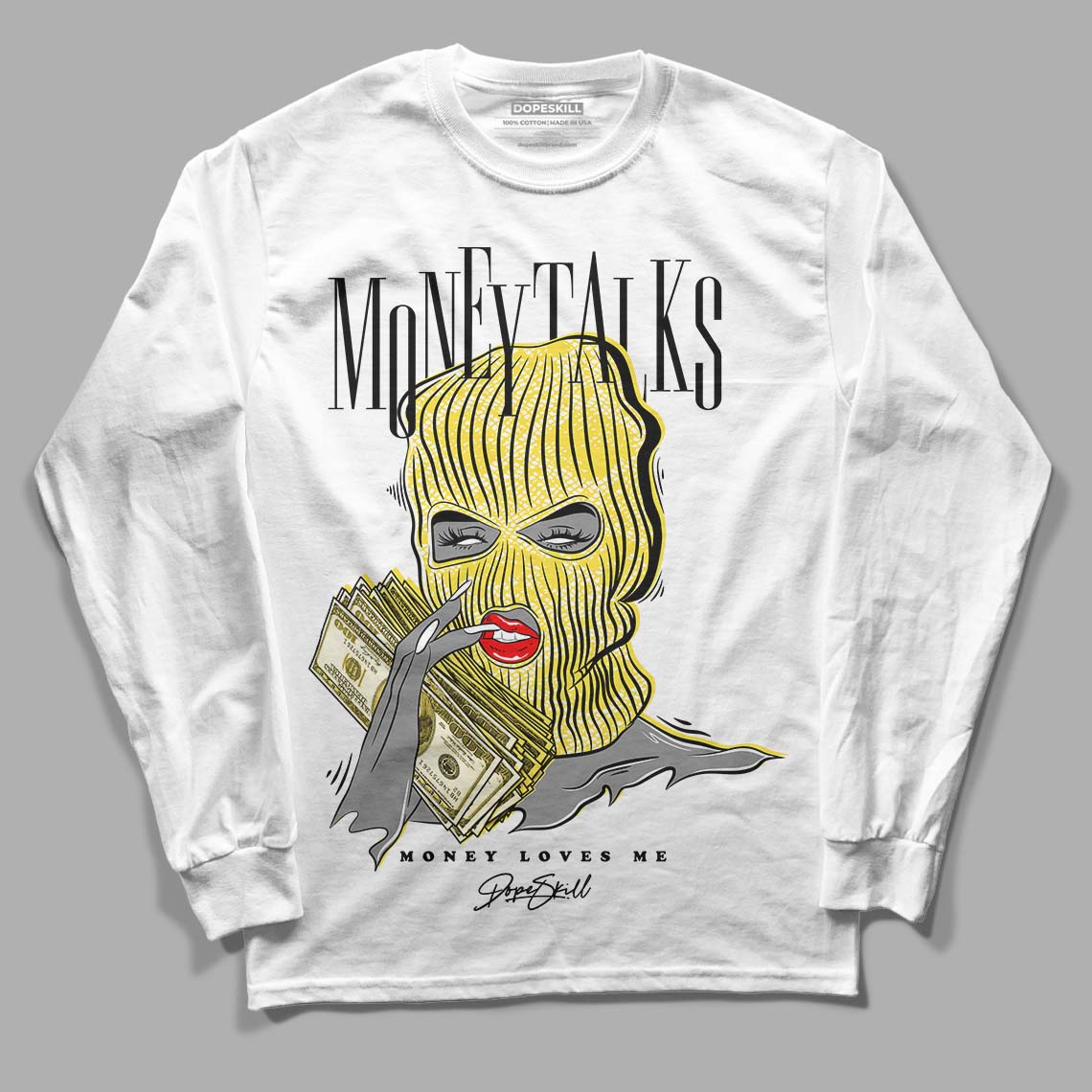 Wmns Air Jordan 11 Low 'Yellow Snakeskin' DopeSkill Long Sleeve T-Shirt Money Talks Graphic Streetwear - White