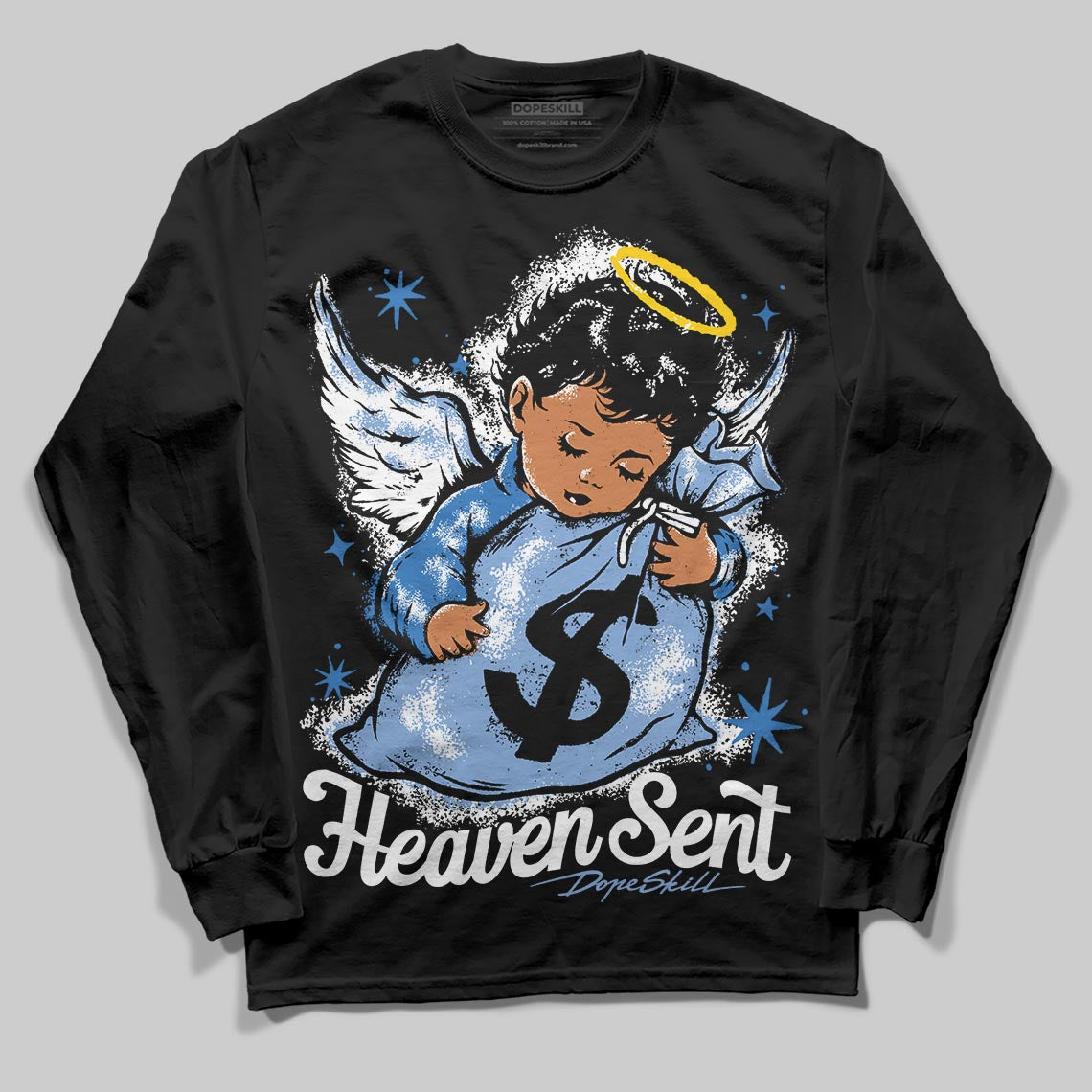 Jordan 4 WMNS 'Forget Me Not' DopeSkill Long Sleeve T-Shirt Heaven Sent Graphic Streetwear - Black