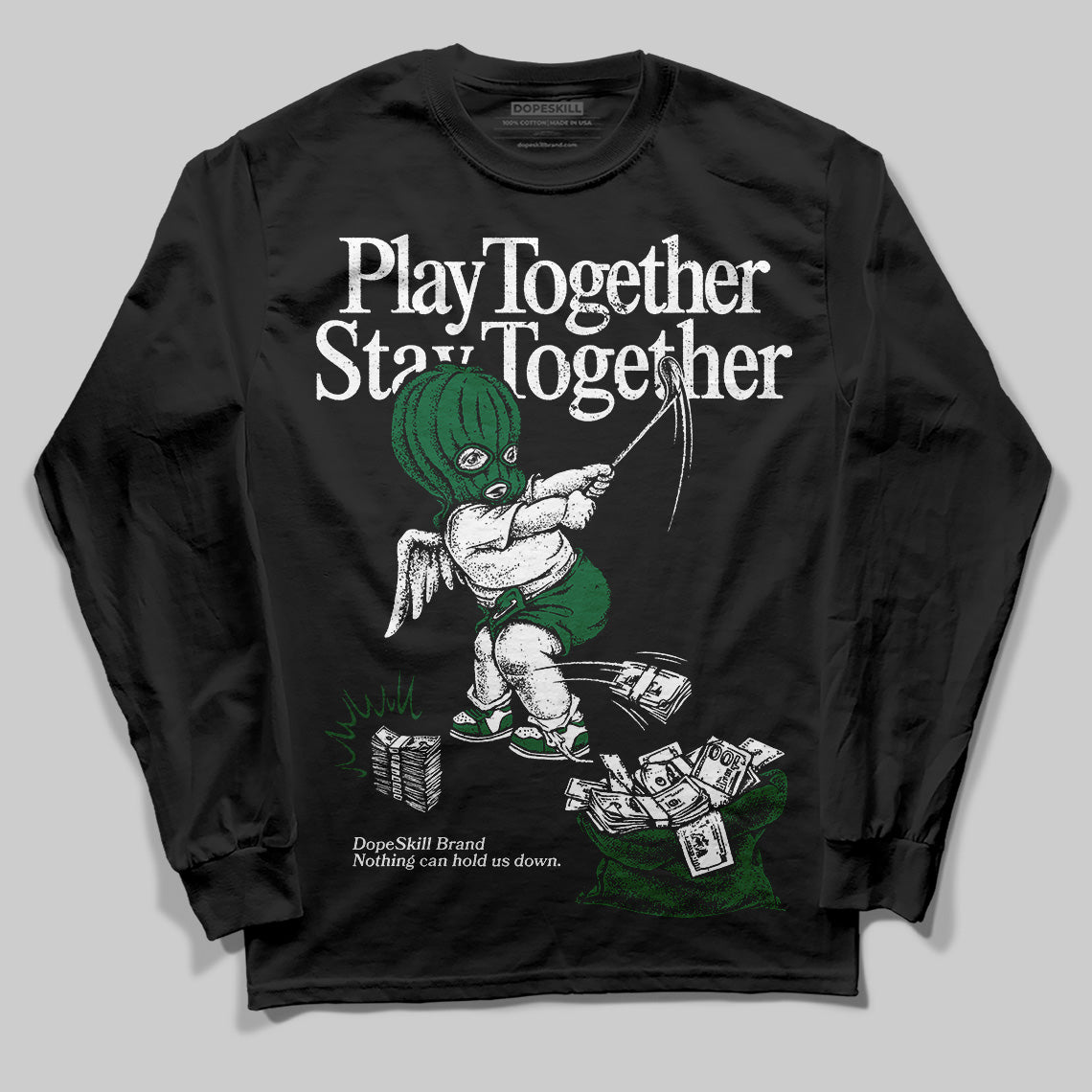 Jordan 13 GS “Pine Green” DopeSkill Long Sleeve T-Shirt Play together, Stay together Graphic Streetwear - Black