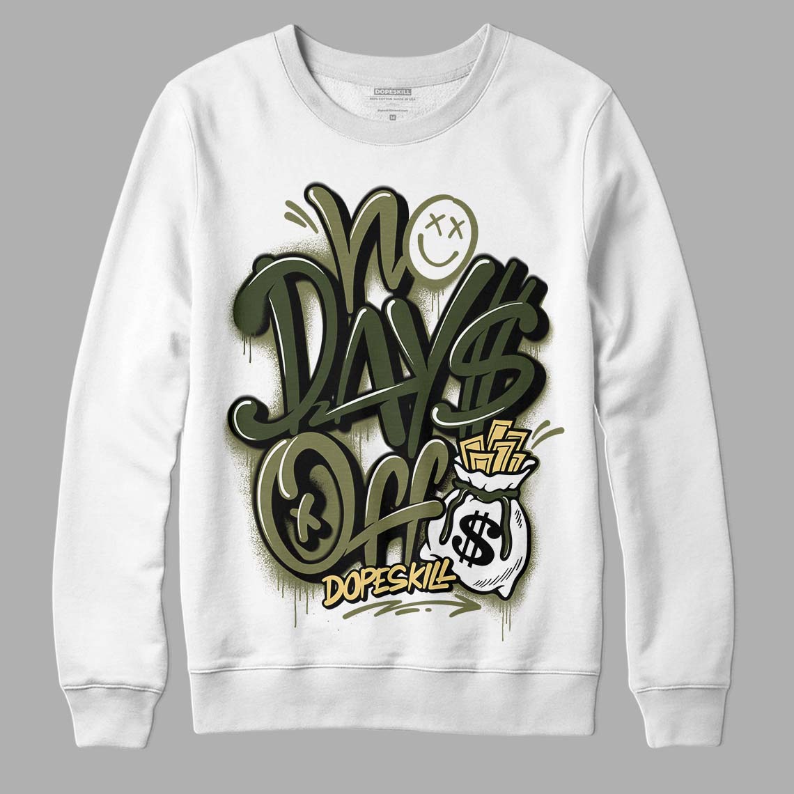 Jordan 4 Retro SE Craft Medium Olive DopeSkill Sweatshirt No Days Off Graphic Streetwear - White