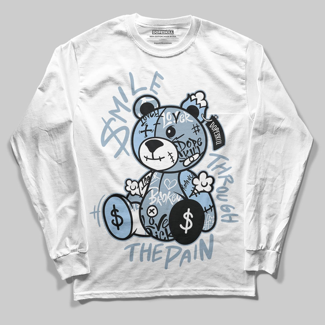 Jordan 40 “Blue Suede” DopeSkill Long Sleeve T-Shirt Smile Through The Pain Graphic Streetwear - White