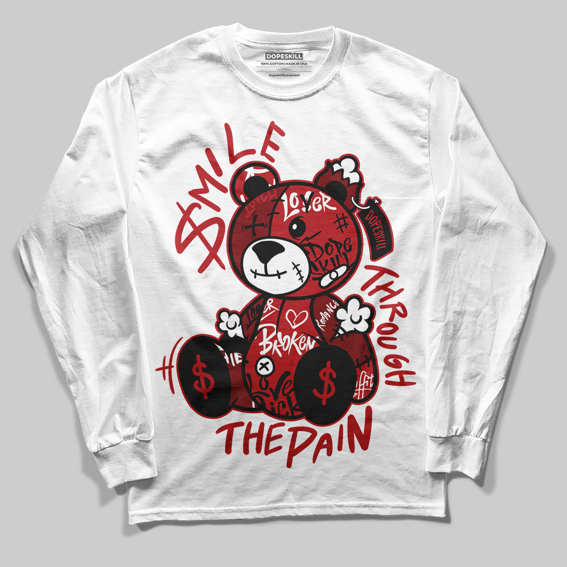 Jordan 12 Retro Flu Game (2025) DopeSkill Long Sleeve T-Shirt Smile Through The Pain Graphic Streetwear - White 