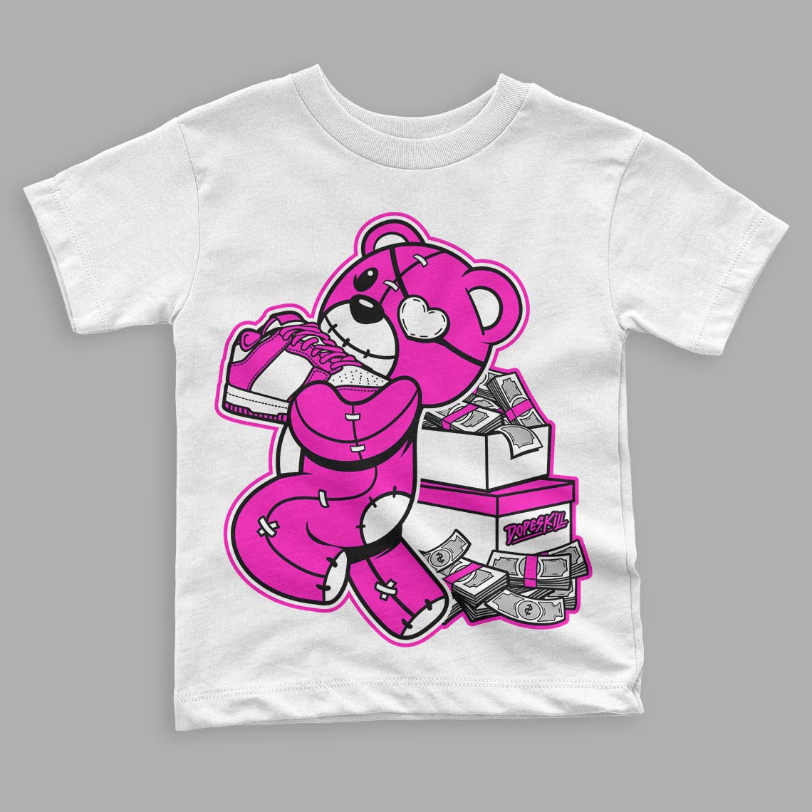 Dunk Low GS “Active Fuchsia” DopeSkill Toddler Kids T-shirt Bear Steals Sneaker Graphic Streetwear - White