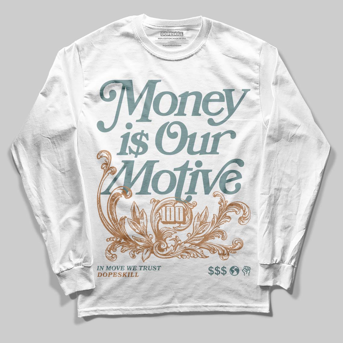 Nike Air Max 1 Low Poly “Adventure” DopeSkill Long Sleeve T-Shirt Money Is Our Motive Typo Graphic Streetwear - White