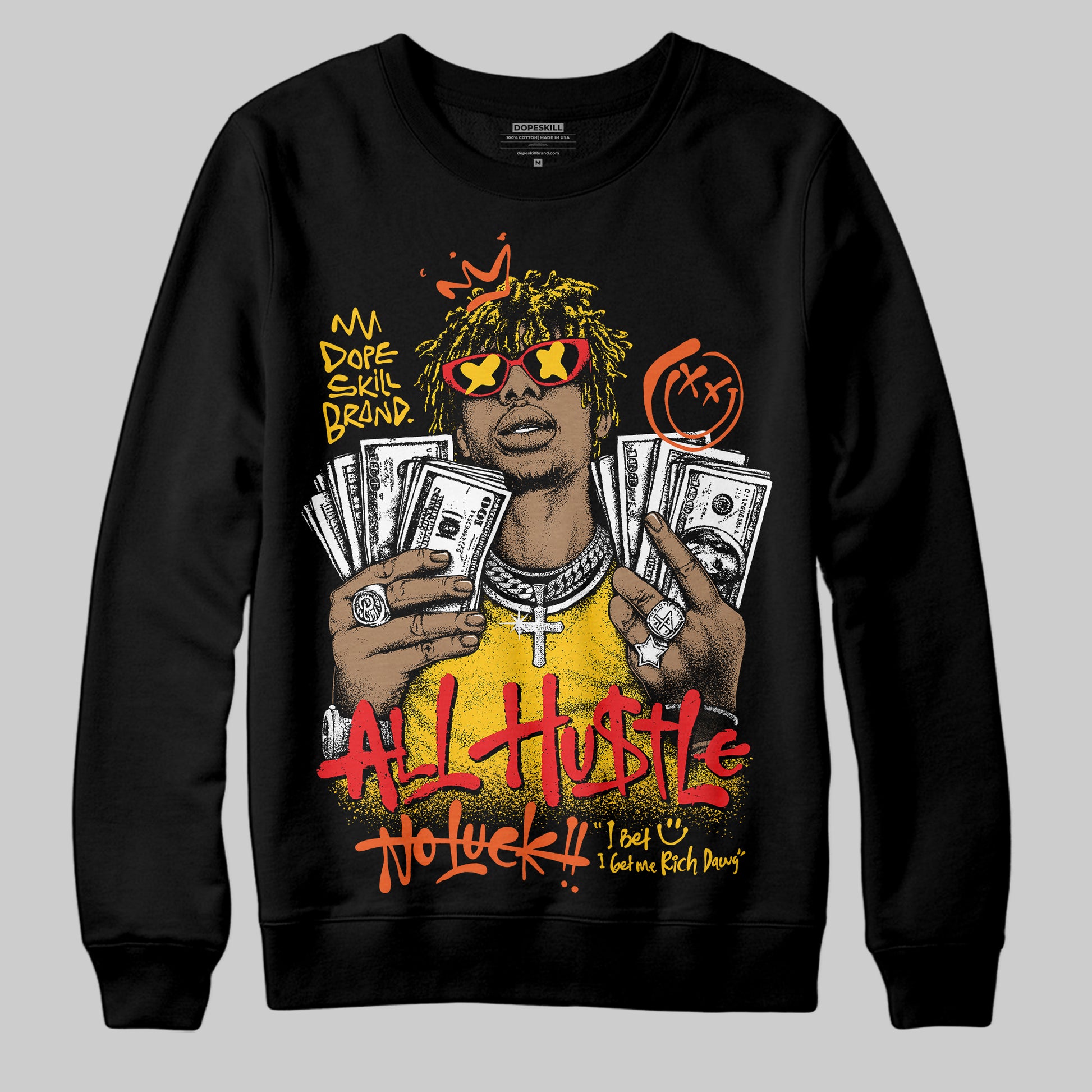 Yellow Sneakers DopeSkill Sweatshirt All Hustle No Luck Graphic Streetwear - Black