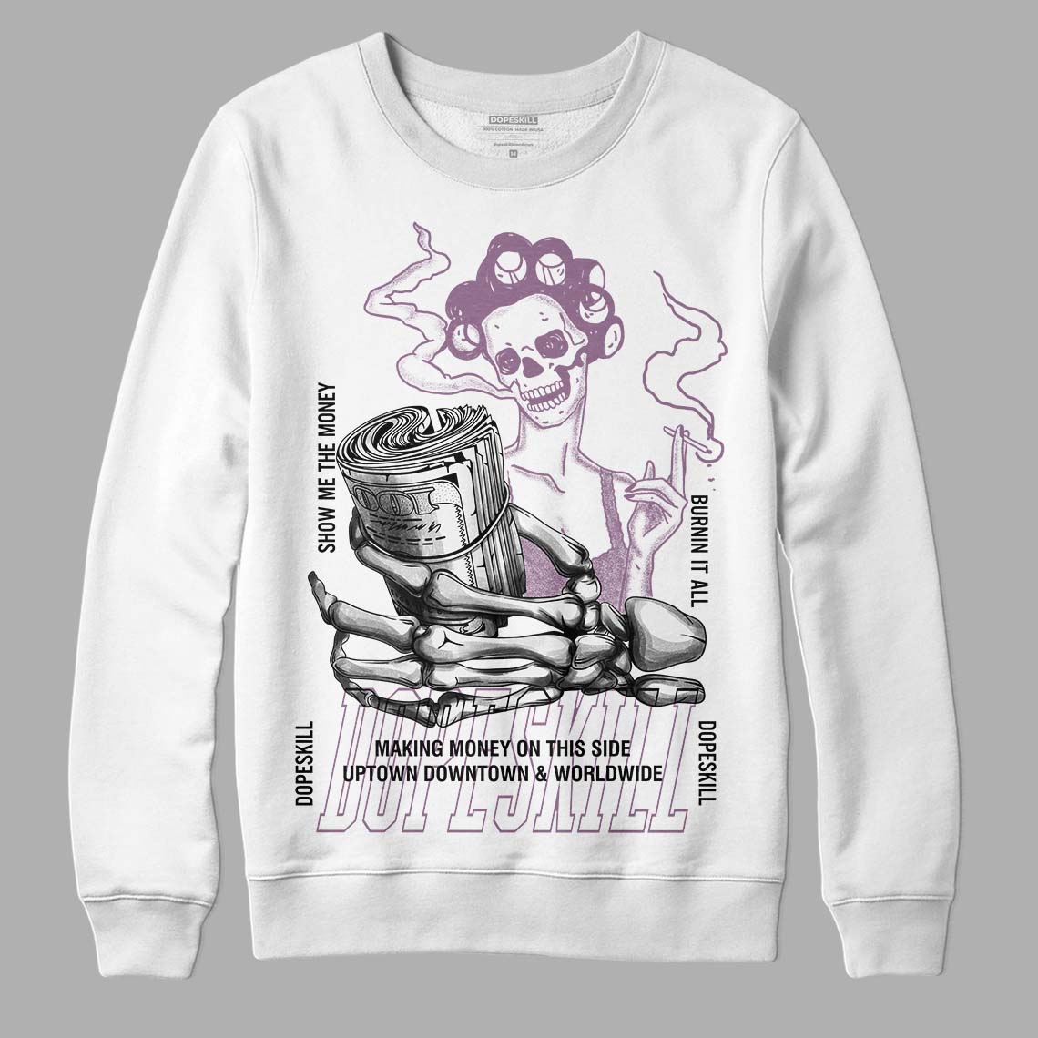 Jordan 2 “Mauve/Off-Noir” DopeSkill Sweatshirt Show Me The Money Graphic Streetwear - White 