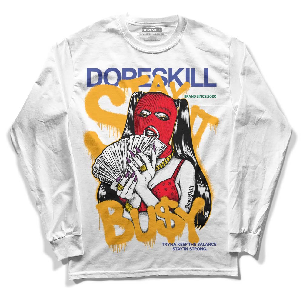 Jordan 1 Mid GS 'Six Championships DopeSkill Long Sleeve T-Shirt Stay It Busy Graphic Streetwear - White