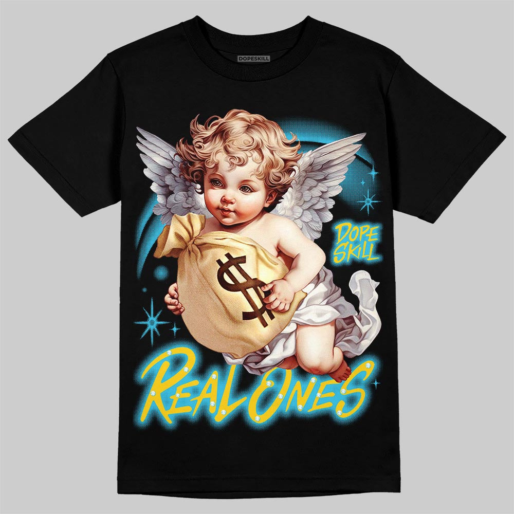 Jordan 11 Retro Gamma Blue DopeSkill T-Shirt Real Ones Angel Graphic Streetwear - Black