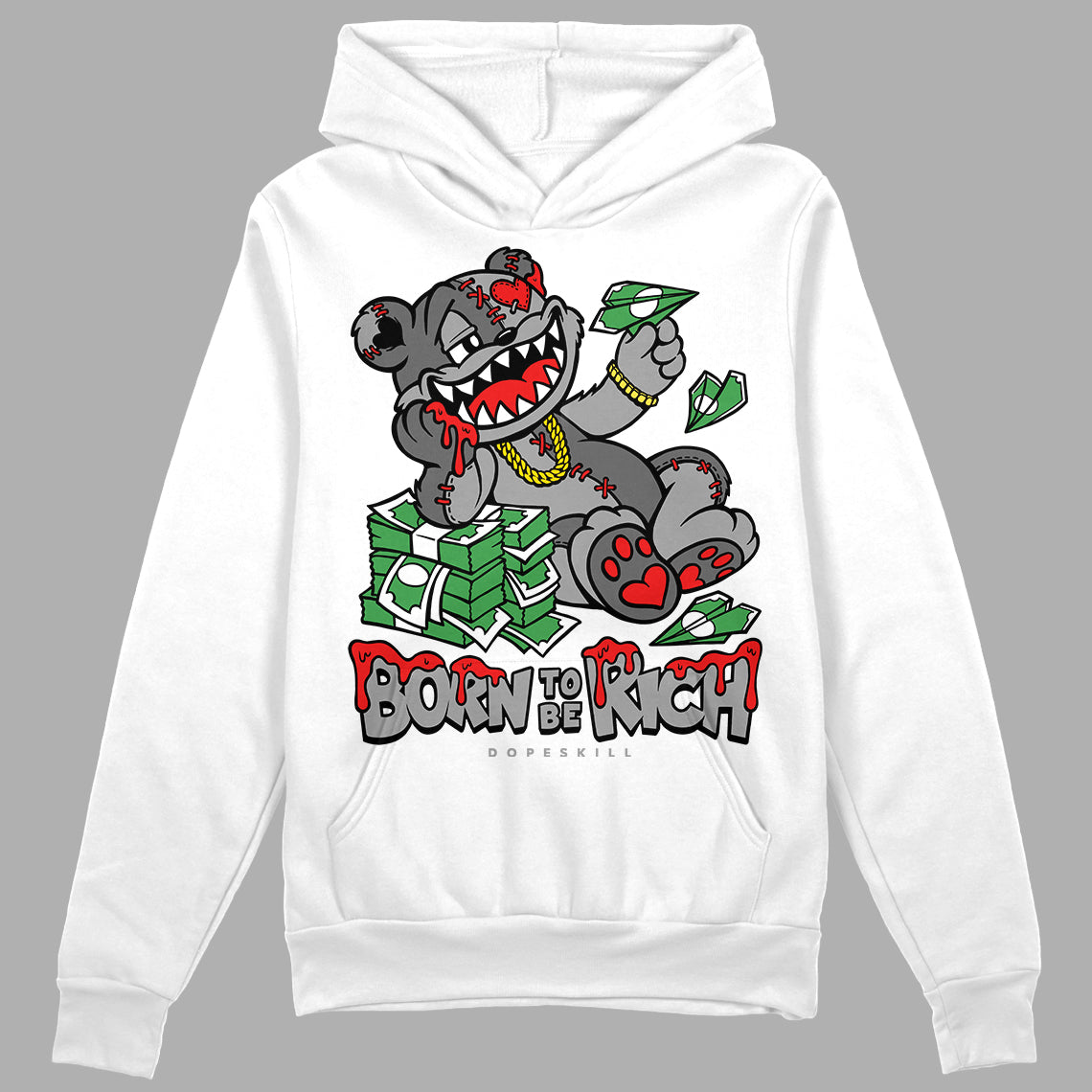 Grey Sneakers DopeSkill Hoodie Sweatshirt Born To Be Rich Graphic Streetwear - White 