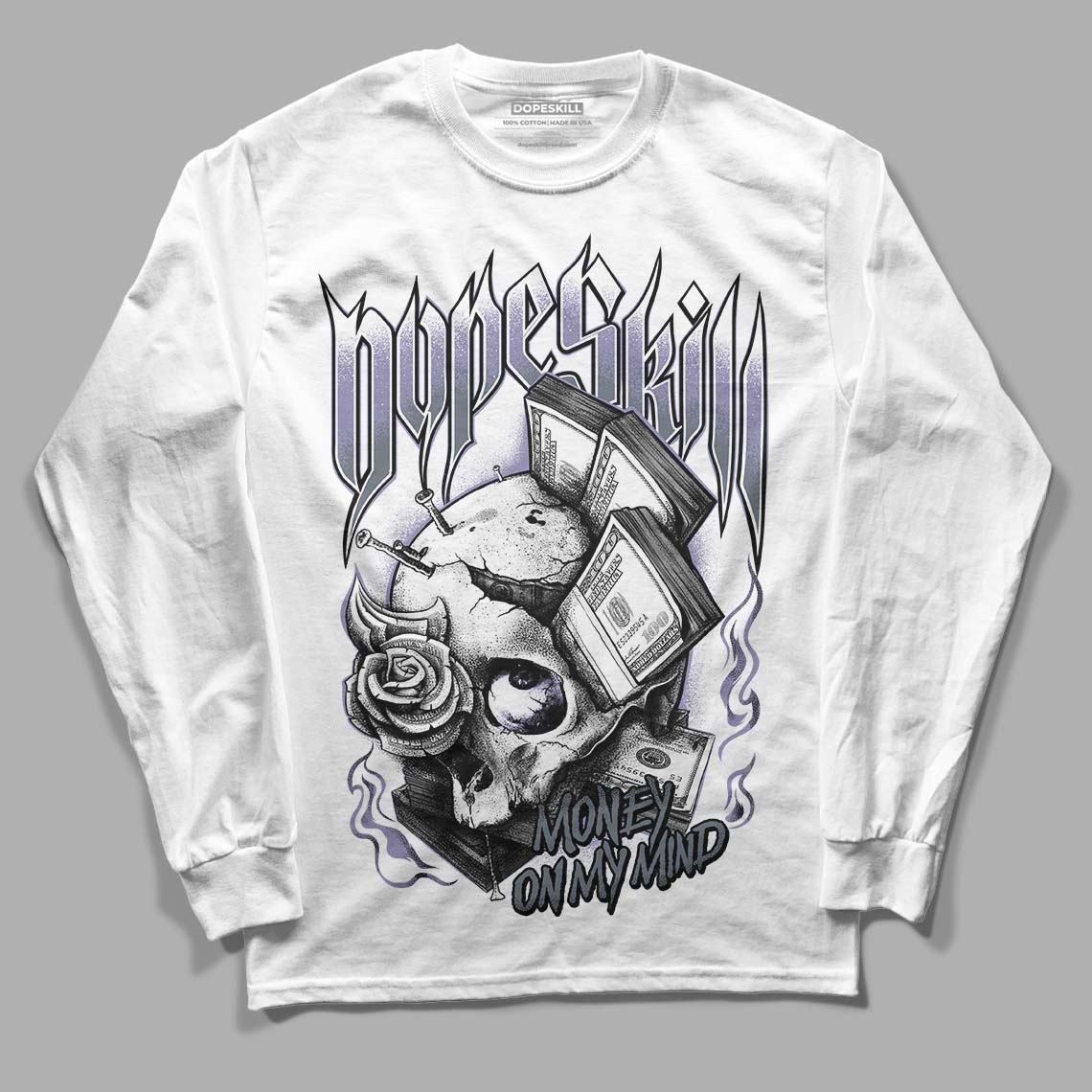 Jordan 5 Retro Low Indigo Haze DopeSkill Long Sleeve T-Shirt Money On My Mind Graphic Streetwear - White