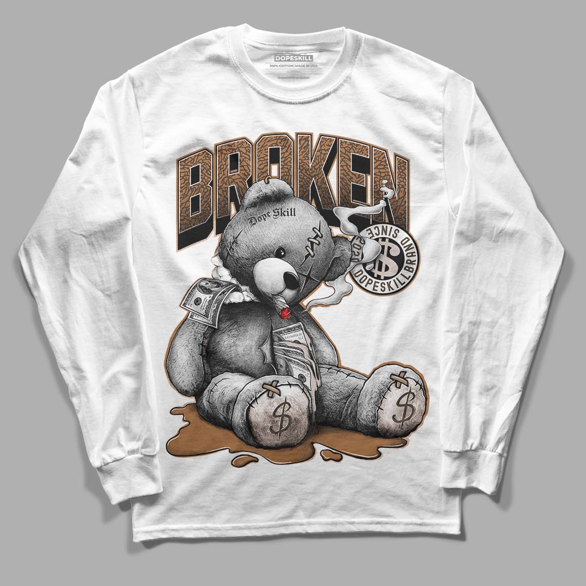 Jordan 3 Retro Palomino DopeSkill Long Sleeve T-Shirt Sick Bear Graphic Streetwear - White