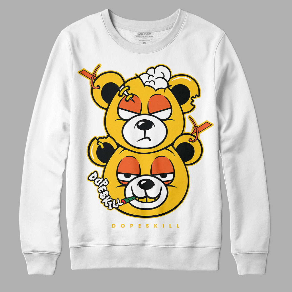 Yellow Sneakers DopeSkill Sweatshirt New Double Bear Graphic Streetwear - White