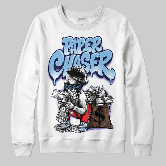 University Blue Sneakers DopeSkill Sweatshirt Paper Chaser Boy Graphic Streetwear - White