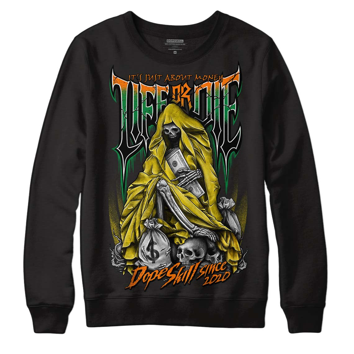 Dunk Low Reverse Brazil DopeSkill Sweatshirt Life or Die Graphic Streetwear - Black