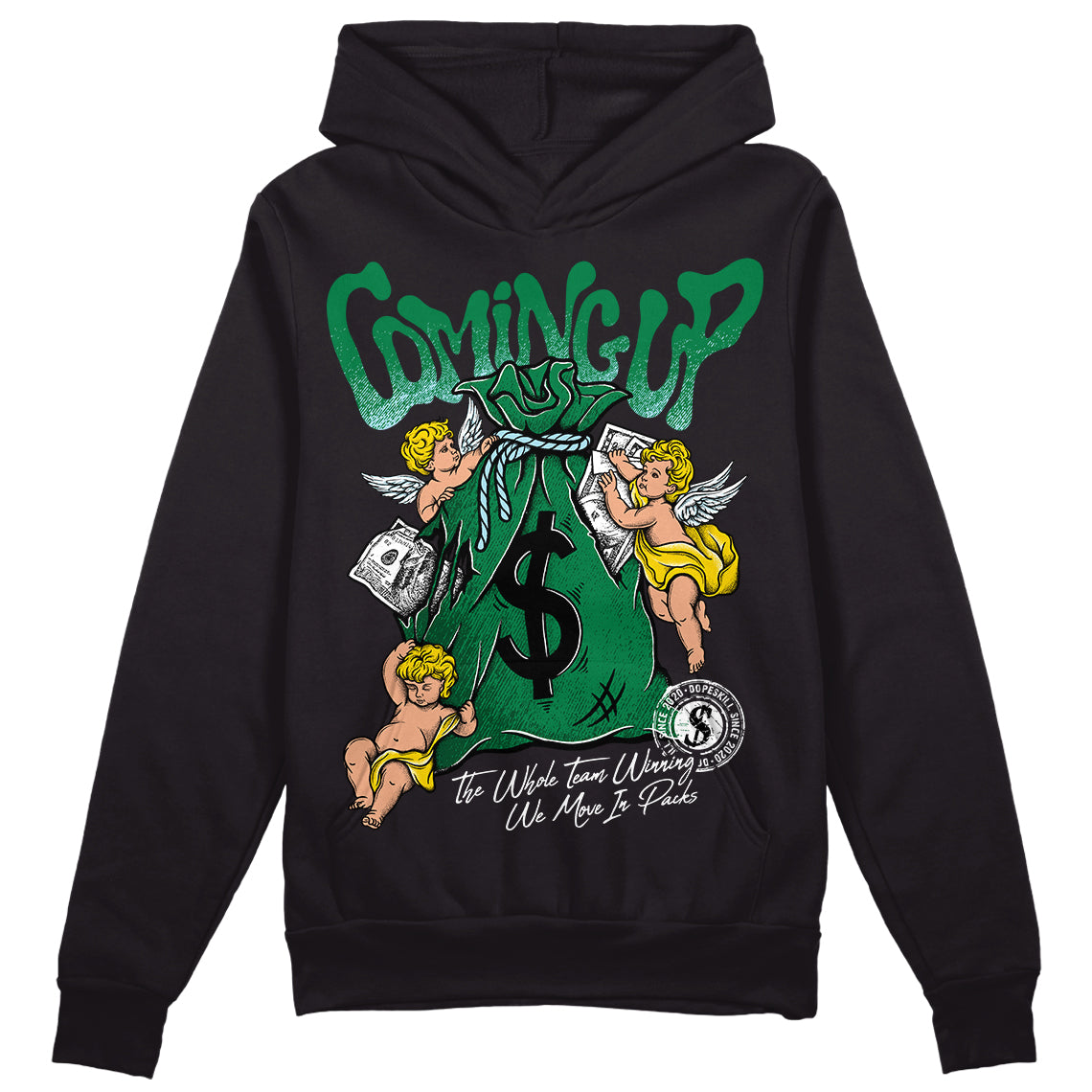 Jordan 5 “Lucky Green” DopeSkill Hoodie Sweatshirt Money Bag Coming Up Graphic Streetwear - Black