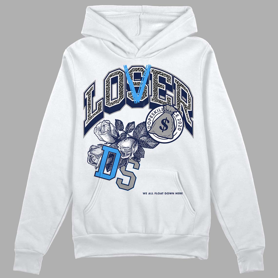 Jordan 3 "Midnight Navy"  DopeSkill Hoodie Sweatshirt Loser Lover Graphic Streetwear - White 