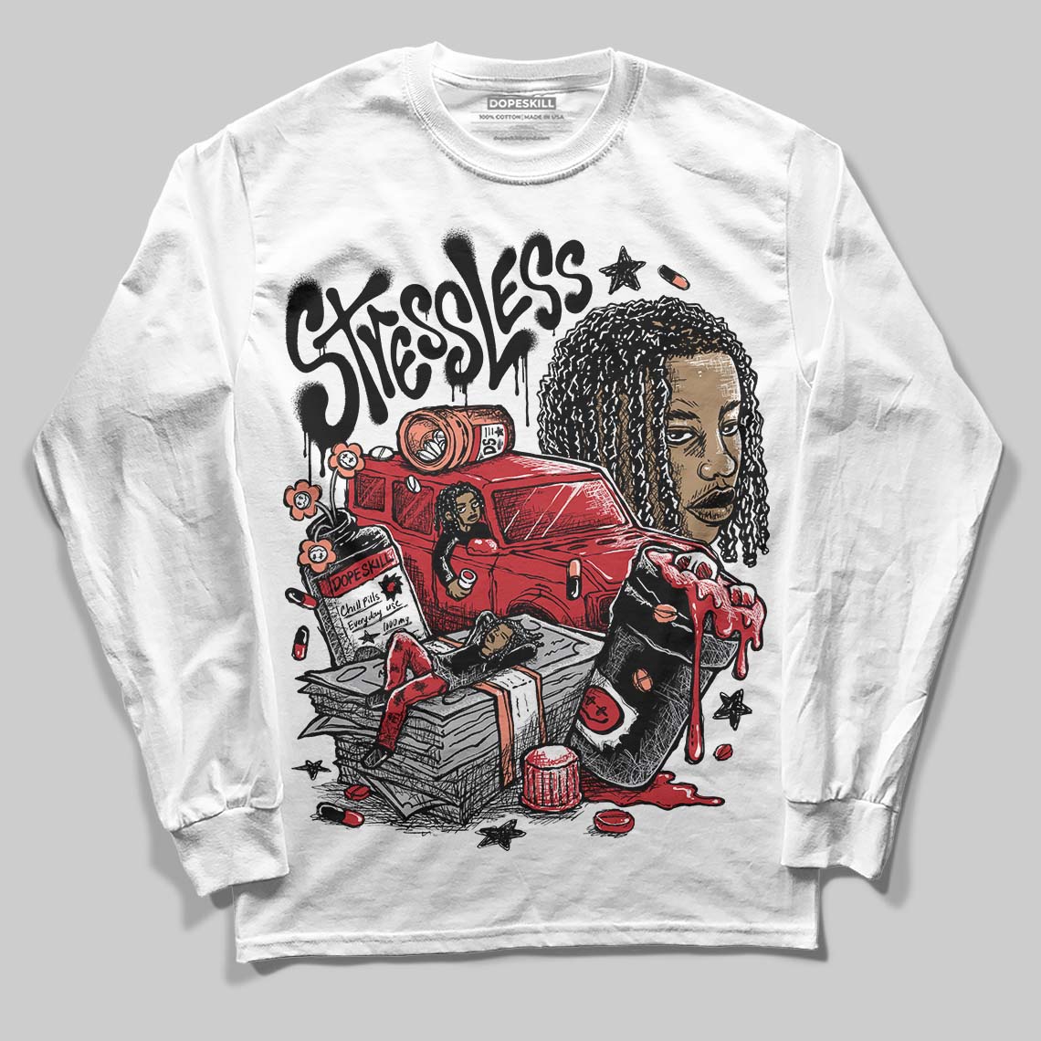 Jordan 1 High OG “Ruby” DopeSkill Long Sleeve T-Shirt Stressless Graphic Streetwear - White