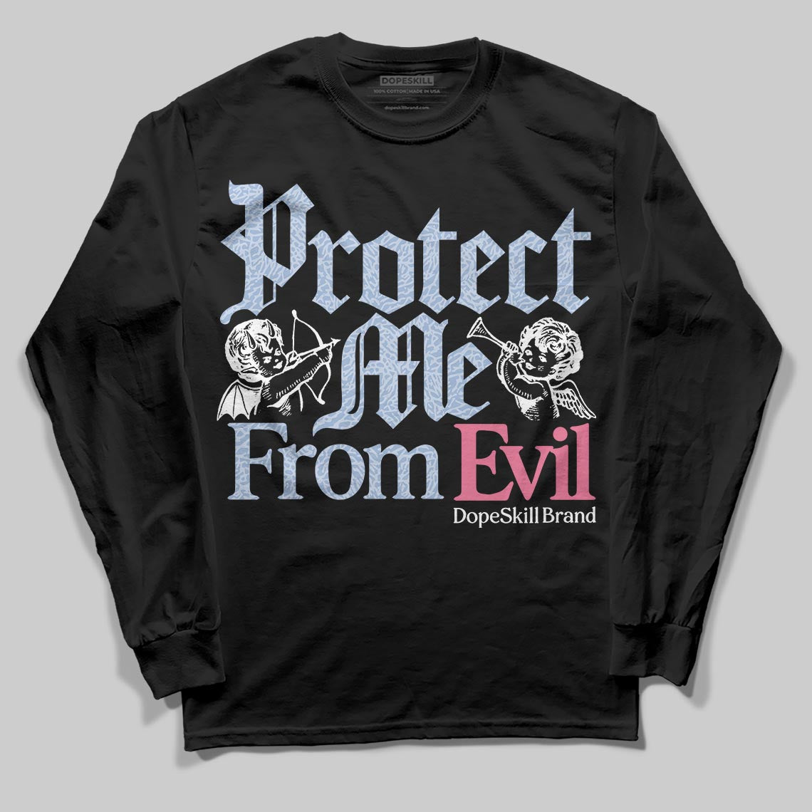 Jordan 3 GS “Cobalt Bliss” DopeSkill Long Sleeve T-Shirt Protect Me From Evil Graphic Streetwear - Black